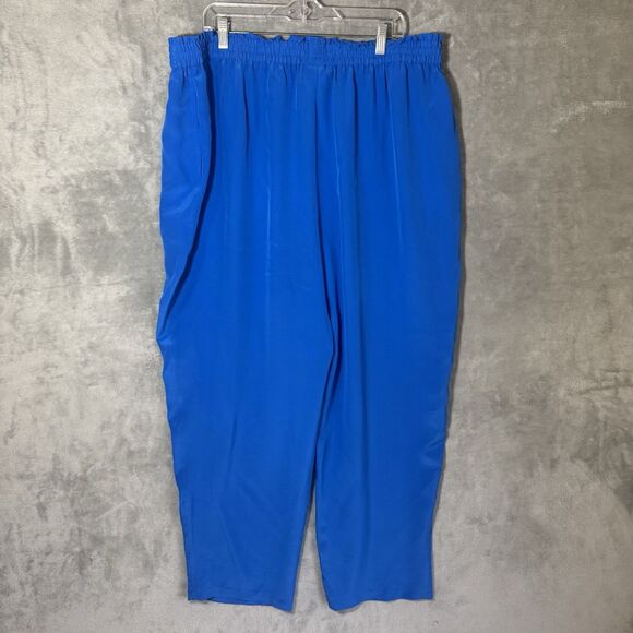 Vintage Diane Gilman 3X Plus 100% Silk Pants Elastic Waist Lightweight Blue READ - Picture 3 of 8